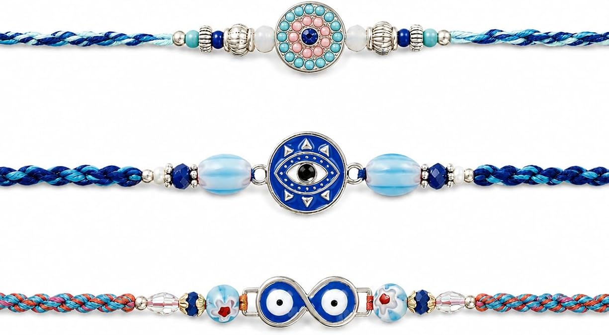 Rakhi for Brother Set of 3, Evil Eye Designer Rakhi for Raksha Bandhan