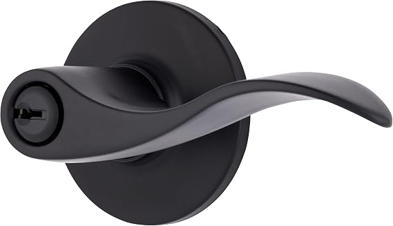 BRINKS Transitional Keyed Entry Wave Door Lever, Matte Black - Designed for Traditional and Transitional Homes and Blends Seamlessly with Interior Decor (E2418-122)