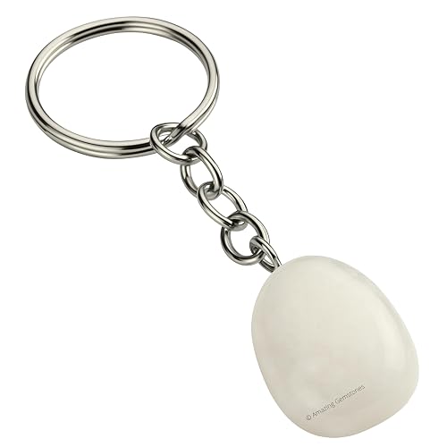 Amazing Gemstone Snow Quartz Crystal Car Key Holder - Crystals and Healing Stones Car Keys Keychain for Gift for Christmas Stockings Stuffers for Women Men Teen Kids (Tumbled Crystal Keychain)