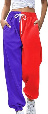 SHAOBGE Sweatpants Women Fashion Womens Loose Breathable Colorblocking Casual Pants Side Pockets Leg Womens