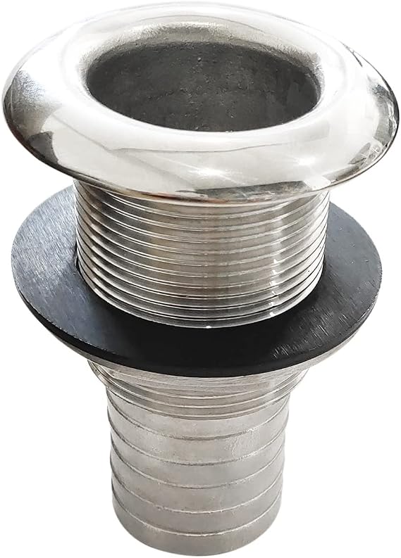 316 Stainless Steel DurableStandard Length Thru-Hull Fitting w/Nut &Gasket Boat Plumbing Fittings for Boats, Yachts, Marine