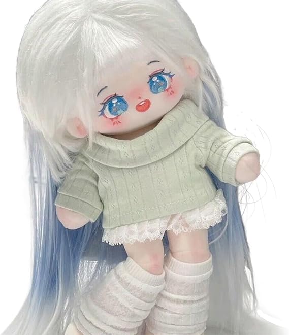 Cotton Doll Girl 30cm/12 inches Cool Long Hair Cloth Plush Toy - Kawaii, Personalized Gifts for Fashionable Play (Baixiaoruan & Green Clothes, Skeleton)