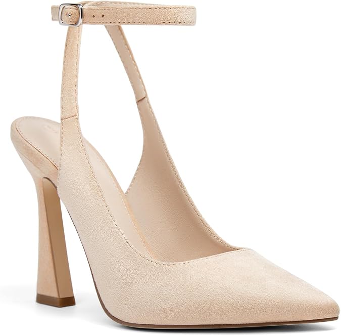 Womens Closed Toe Ankle Strap Heels Pointed Toe Pumps Shoes Slingback High Heel Wedding Dress Shoes