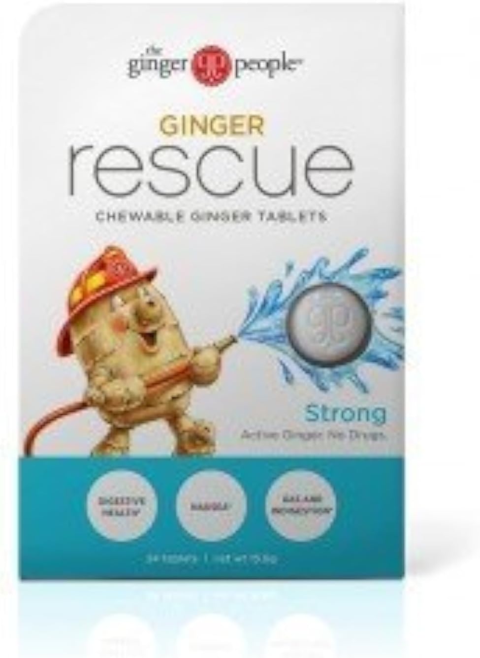 The Ginger People Ginger Rescue® Chewable Tablets Drug Free Digestive Health, 5.5 oz Chewable Tablets, Strong Ginger Flavor, 0.55 Oz, 10 Count Caddy 240 Tablets