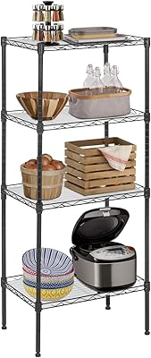 FDW 18L x 12W x 44H Wire Shelves Metal Shelf with 4 PP Sheets Storage Shelves 4 Tier Layer Storage Shelves for Laundry Bathroom Kitchen Garage,Black