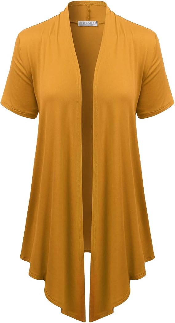 EIMIN Women's Basic Solid Short Sleeve Open Drape Front Jersey Cardigan (S-3XL)