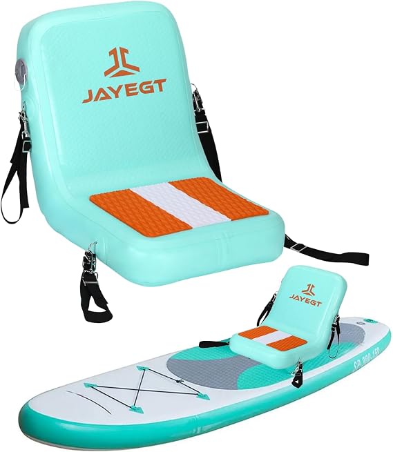 JAYEGT Inflatable Kayak Seat with Back Support,Paddle Board Accessories ，Foldable SUP Seat，Ergonomic Anti-Slip Design, high Load Capacity，Versatile Use for Kayak, Boat,SUP,Canoe,Fishing Boat-Green