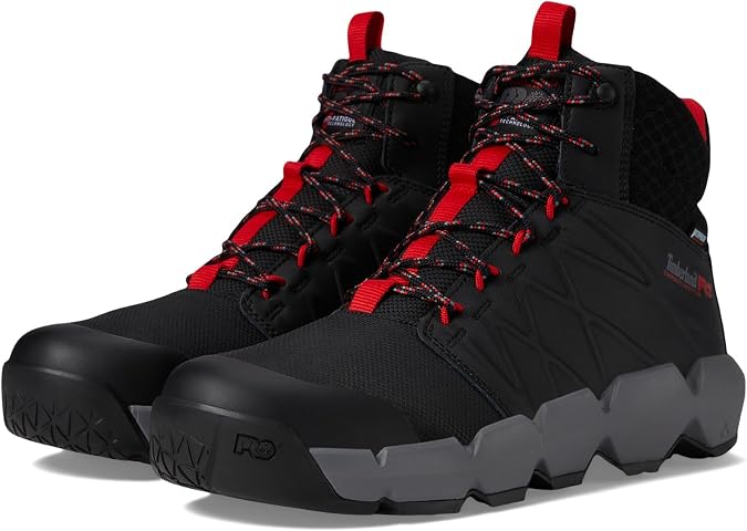 Timberland PRO Men's Morphix 6" Composite Safety Toe Waterproof Industrial Casual Sneaker Boots, Black/Red-2024 New, 13 Wide