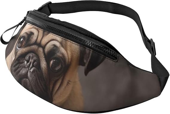 Animal Pug Dog Fanny Pack for Women Men Fashion Waist Pack Adjustable Belt Bag for Workout Running Travelling Casual Waist Bag