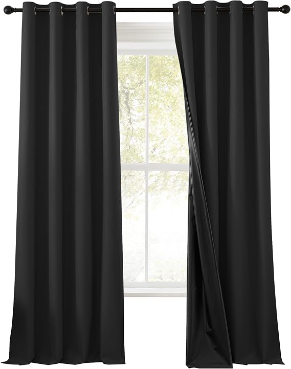 RYB HOME Black 100% Blackout Curtains 84 inches Long for Bedroom Living Room, Room Darkening Curtains for Apartment Studio, Lightweight Privacy Window Treatment Drapes, W52 x L84, 2 Panels