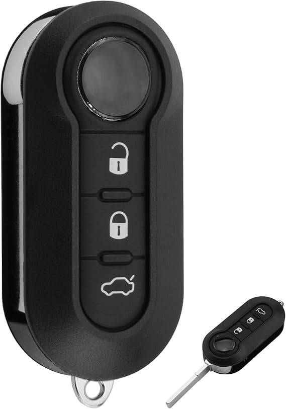 3 Buttons Car Key Cover for Fiat 500, Peugeot, Key Fob Shell Accessories | Flip Key Fob Case Replacement for Fiat 500C 500L Ducato Doblo Punto Bravo Panda Citroen, with Uncut Flip Blade, 3 Buttons