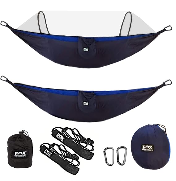 Fox Outfitters Mosquito Net Hammock XL - Built in Mosquito Net - Bug Protection - Easy Set Up -  with Tree Safe Hammock Straps & Steel Carabiners