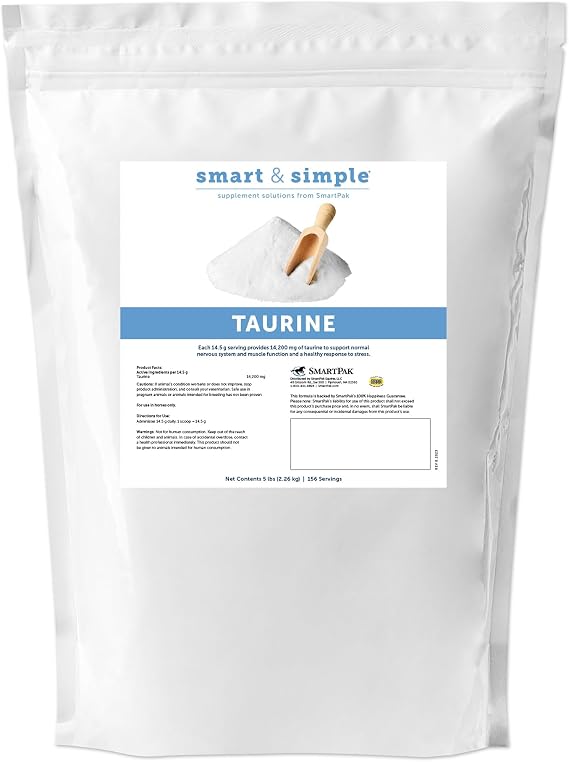 SmartEquine Smart & Simple Taurine Powder | Horse Supplements | 14,200 mg of Taurine for Horses | Supports Muscles External and Internal Structure | Supports a Calm Demeanor | 156 Servings | 5 lb