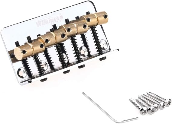 Wilkinson 57mm (2-1/4 inch) String Spacing 4-String Fixed Bass Bridge Brass Saddles for Precision Bass and Jazz Bass, Chrome