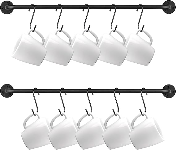 Coffee Mug Wall Rack,Coffee Cup Holder Wall Mounted,Cup Hanger,Set of 2(Black)