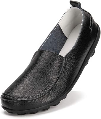HARENCE Shoes for Women Casual Slip On Driving Loafers Comfortable Leather Outdoor Walking Flat Shoes Black