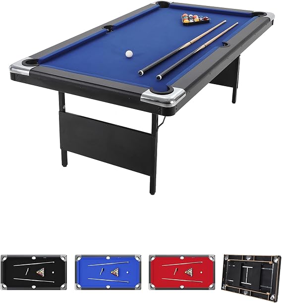 6/7 ft Pool Table, Folding Billiard Table, Portable Pool Tables with Billiard Balls, 2 Cue Sticks, Felt Brush & Chalk for Family Game Room & Home Recreation