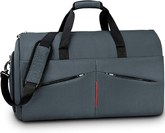 Carry on Garment Bag Convertible Suit Travel Bag with Shoes Compartment Waterproof Large Hanging Garment Duffel Bag Weekender Duffle Bag for Men Women Grey Blue