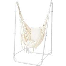 Hammock Chair with Stand, Heavy-Duty Steel Hammock Stand for Indoor & Outdoor Use, Solid Support & Stable Base, 220 lbs Capacity, U-Shaped Design, Easy Assembly, Hammock Chair Included - White