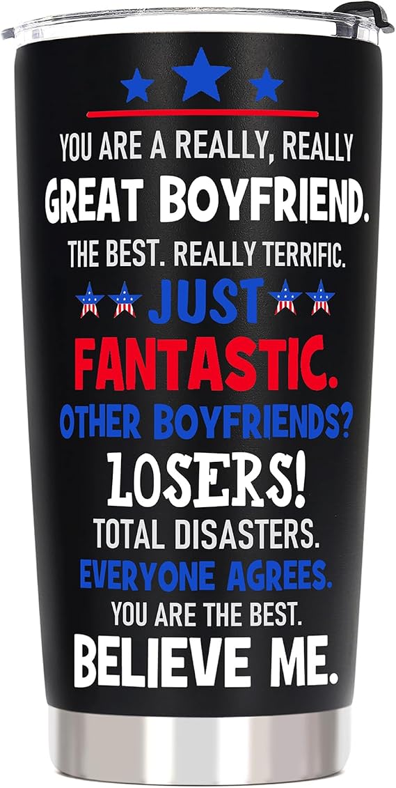 Gifts for Boyfriend from Girlfriend - Funny Anniversary Birthday Gift for Him Boyfriend Bf, Valentines Day Tumbler Cup, 20 OZ Stainless Steel Insulated Travel Coffee Tumbler Cup
