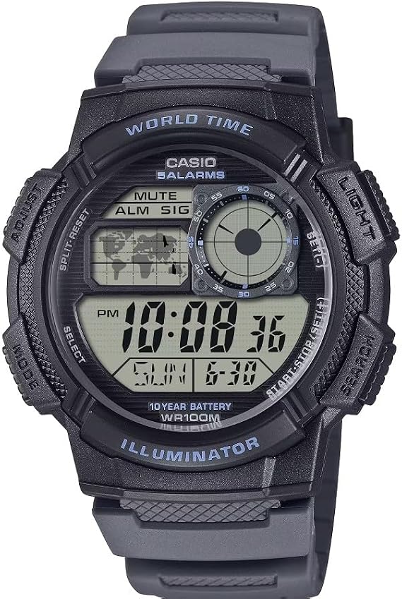Casio AE-1000Wシリーズ ブラック/ブラック 10年バッテリー ワールドタイム デイリーアラーム デジタルイルミネーターウォッチ