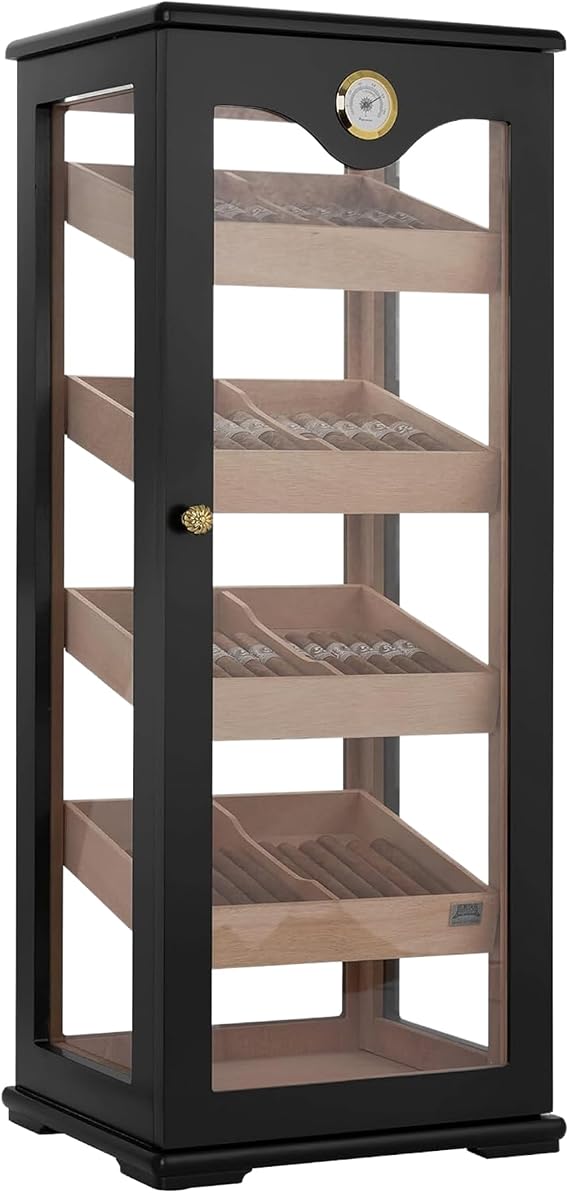 Quality Importer Retail Display 7 Premium Cigar Humidor, Holds 100 Cigars, Spanish Cedar Lining, Reversible Shelves, Glass Hygrometer, Rich Mahogany Finish - Elegant & Functional Storage