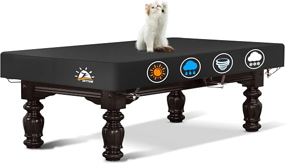 Zettum Pool Table Cover - 7/8/9 Feet Billiard Table Covers, 600D Waterproof & Heavy Duty Covers for Billiard Pool Table, Scratch-Proof UV Protection Snooker Furniture Table Cover - 7 Feet