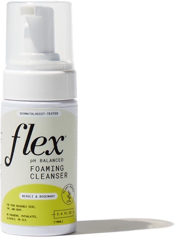 Flex Foaming Cleanser Infused with Neroli & Rosemary Plant-Based and pH-Balanced Feminine Wash for Silicone Period Cups, Discs and Your Body (3.4 oz.)