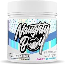 Naughty Boy HydraMind Hydration + Nootropic. 2400mg of Electrolytes, Added Cognizin, Tiger Milk Mushroom, Uridine & Super Reds - 282g (30 Servings) (30 Servings, Candy Bubblegum)