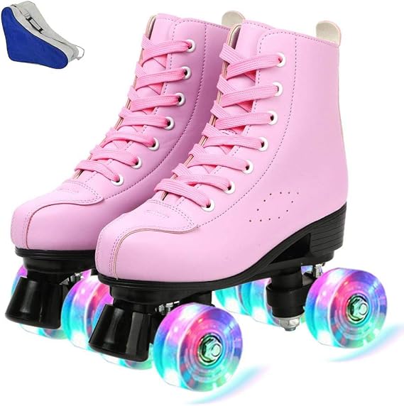XUDREZ Roller Skates for Women Men Shiny Double Row Four Wheels Roller Skates Womens Roller Skates with Shoes Bag