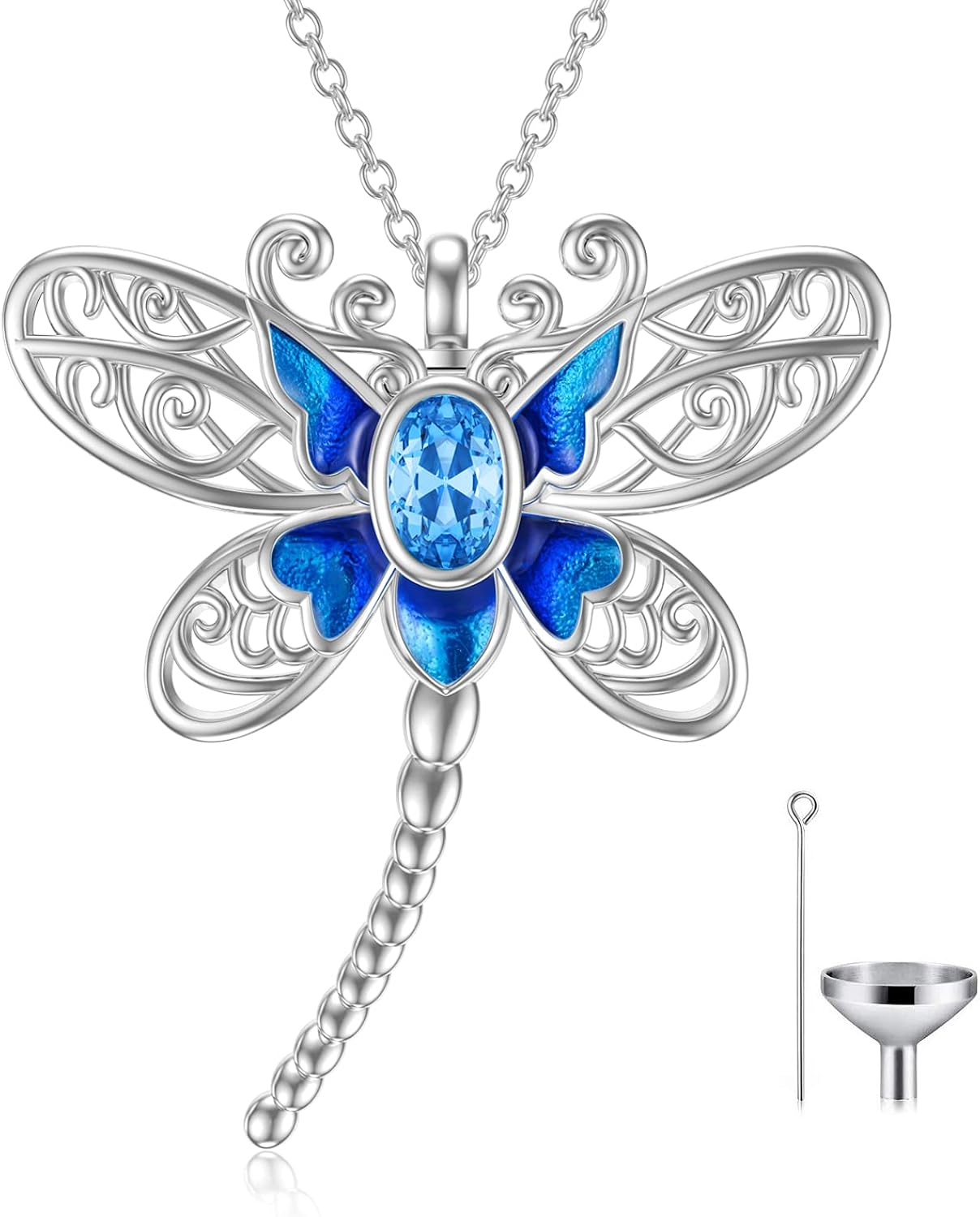 Dragonfly Blue Urn Necklace for Ashes 925 Sterling Silver Dragonfly Pendant Memorial Cremation Keepsake Necklace for Ashes Jewelry Gifts for Women Teen Girls