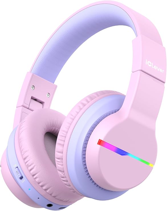 iClever BTH12 Kids Bluetooth Headphones 85H Playtime with LED Lights Travel