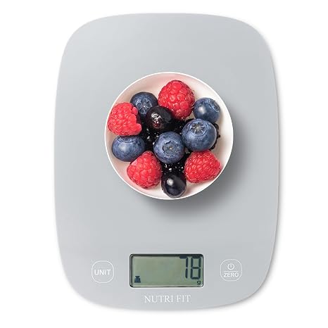 NUTRI FIT Digital Kitchen Scale Ultra Thin Electronic Scale Multifunction Kitchen Scale Large Display Plastic Platform 5kg/11lb-1g lb.oz fl.oz g ml(Gray)