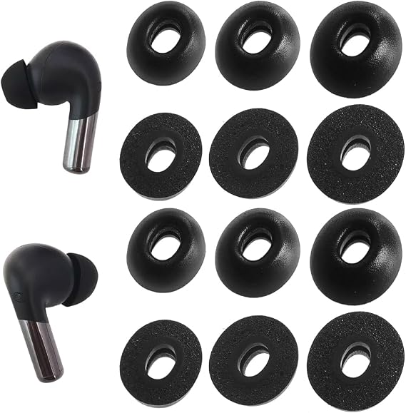 Replacement Memory Foam Eartips for OnePlus Earbuds,6 Pairs,Black | Compatible with OnePlus Buds 4 / Buds 3 / Buds Pro 3 / Buds Pro 2 / Nord Buds 3 / Nord Buds 3 Pro / Buds Z2 Earbuds Earpad