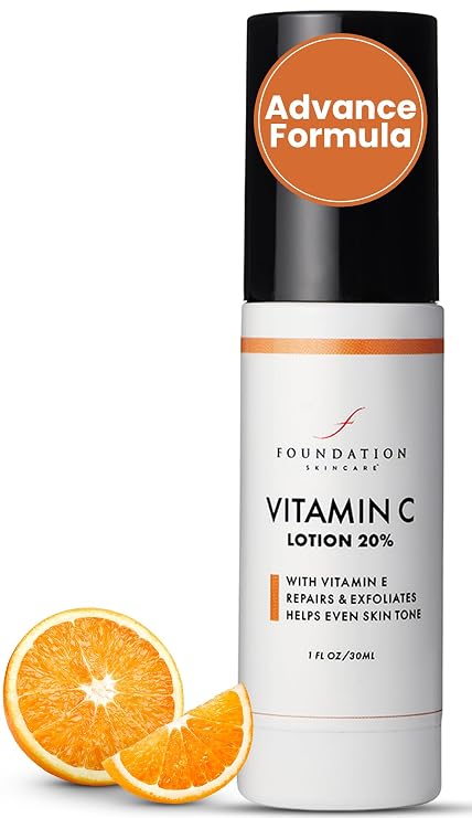 Vitamin C Lotion 20% with Vitamin E (1 fl oz) - Pure Ascorbic Acid Vit C for Face & Body Brightening & Anti-Aging | Hydrating Moisturizer for Fine Lines, Wrinkles, Dark Spots & Uneven Skin Tone