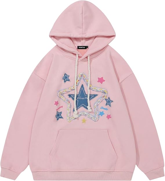 Vamtac Star Graphic Fleece Hoodie Vintage Denim Applique Embroidery Oversize Heavyweight Pullover 2026 Outfits