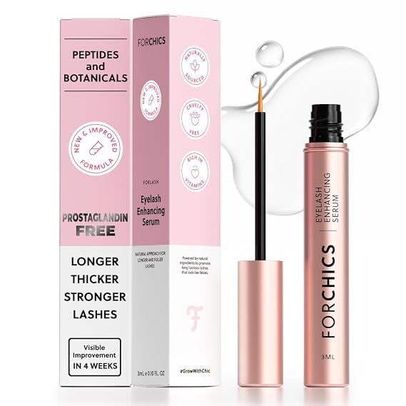 ForChics Prostaglandin-Free Eyelash Growth Serum Rebuilds Thin Lashes | Gentle Peptide Formula for Over Processed Lashes By Extensions and Lashlifts- Not Just Longer, Stronger. 3ml