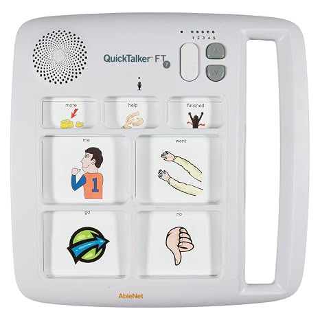 AbleNet QuickTalker 7 - Portable Multi-Message Speech Device with FeatherTouch Technology, 23 Messages, 5 Recording Levels, and Durable Design, AAC Communication Device for Non Verbal Kids & Adults