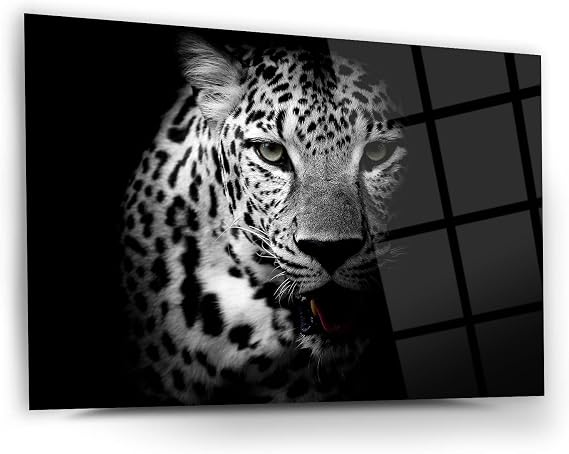 Cam Duvar Sanatı Hayvan Leopar Temalı Duvar Dekoru Ev Oturma Odası Giriş Yolu Yatak Odası Dekorasyonu Canlı Renk, UV Baskılı Dayanıklı ve Temperli Cam Boyut Seçenekleri ((70x100 cm) 28x40 İnç)