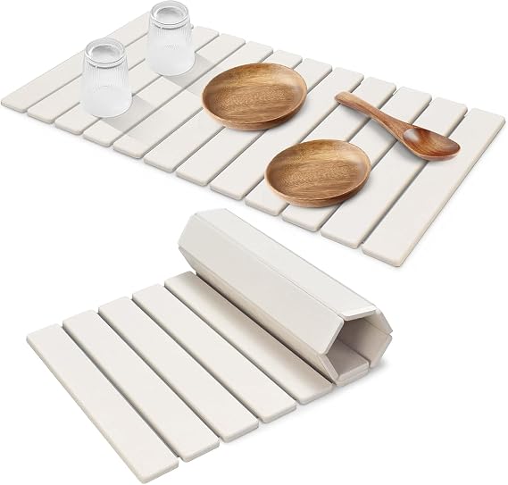 Large Stone Dish Drying Mats for Kitchen Counter, 28"(L)16"(W), Quick Drying Collapsible Dish Drying Mat, Absorbent Eco-Friendly Diatomaceous Earth Mats for Dishes Bottles, Match Any Countertop