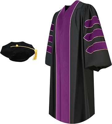 Unisex Deluxe Doctoral Graduation Gown and 8 Sided Tam Package with Gold Piping