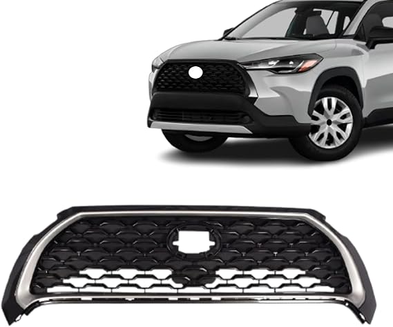Bumper Upper Grille Compatible With Toyota Corolla Cross LE/L/XLE 2022 2023 2024 Upper Hood Grill Insert Aftermarket Grille W/Chrome Outer Molding W/O Camera Hole TO1200488 531000A140