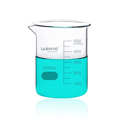 Low Form Graduated Glass Beaker, Vol.5000ml/5 liters, 3.3 Borosilicate Glass Beaker Set, IN-BKL5000