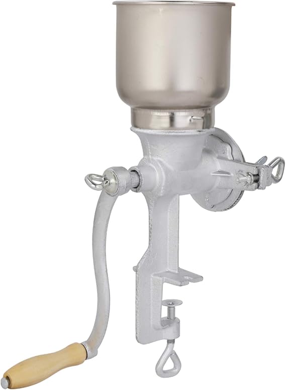 Hand Crank Manual Grain Grinder Portable Table Clamp Maker Hand Corn Mill for Wheat Grains coffee Nut Mill Tall.Silver