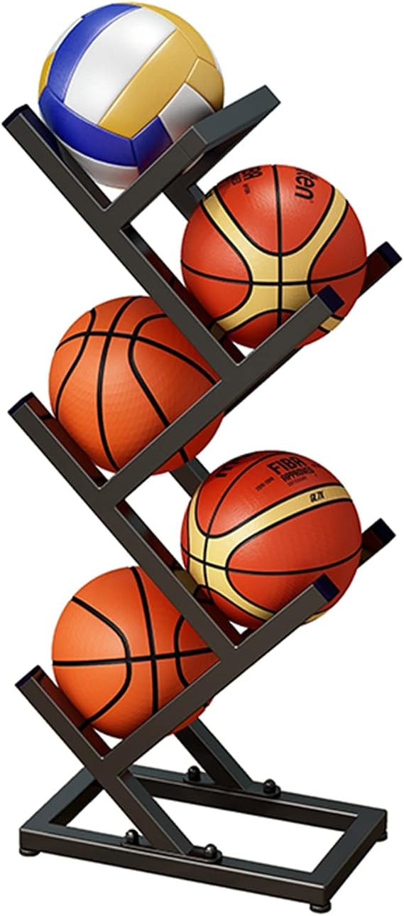 Ball Display Stand Rack for Basketball Football, Heavy Duty Upright Muti-layer Storage Organizers, Home/Garage/Store Metal Ball Holder Shelf (Black 5 tier)