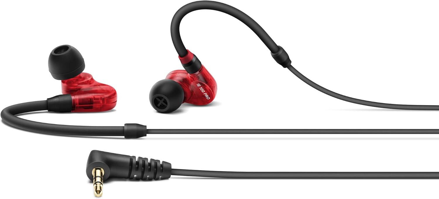 Sennheiser IE 100 PRO RED In-Ear Monitors | Dynamic 10mm Broadband Transducer for Powerful, Precise Monitoring | 1.3M Cable & SML Silcone Adaptors Included | Red & Black 508942