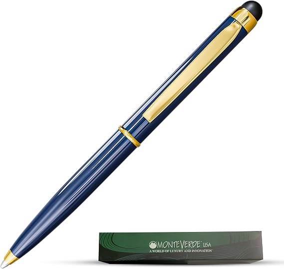 Monteverde USA Poquito Stylus Pen - Classic Blue | Compact Metal Ballpoint Pen with Capacitive Stylus | Refillable with D1 Standard International Mini Ballpoint Refills