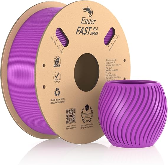 Creality Ender Fast PLA Filament 1,75 mm, 3D Yazıcı Filament 300 mm/sn'ye kadar Yüksek Hız, Geri Dönüştürülebilir Karton Makara, Çoğu FDM 3D Yazıcıya Uygun - 1 kg (2,2 lb) Mor