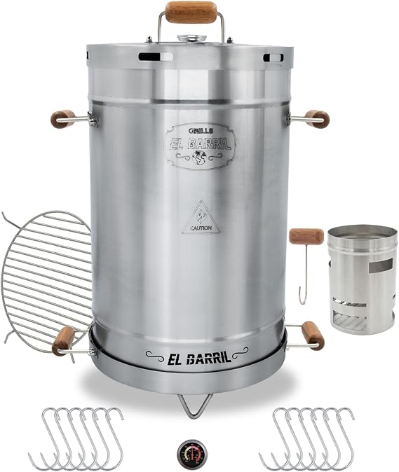 EL BARRIL 30LBS Lite Large Barrel Smoker Grill Juicy, Even BBQ Every Time, 430 Stainless Steel, Vertical Charcoal Barrel Grill and Rust-Resistant Design, Perfect for Family, Parties & Outdoor