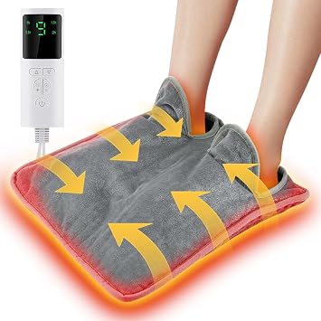 Foot Warmer Electric Heated Foot Warmer, Foot Heating Pad with Fast Heating Technology, Non-Slip Foot Heater for Bed, Office, Under Desk, 9 Temperature Settings, 2h Auto Off, Machine Washable, Gray